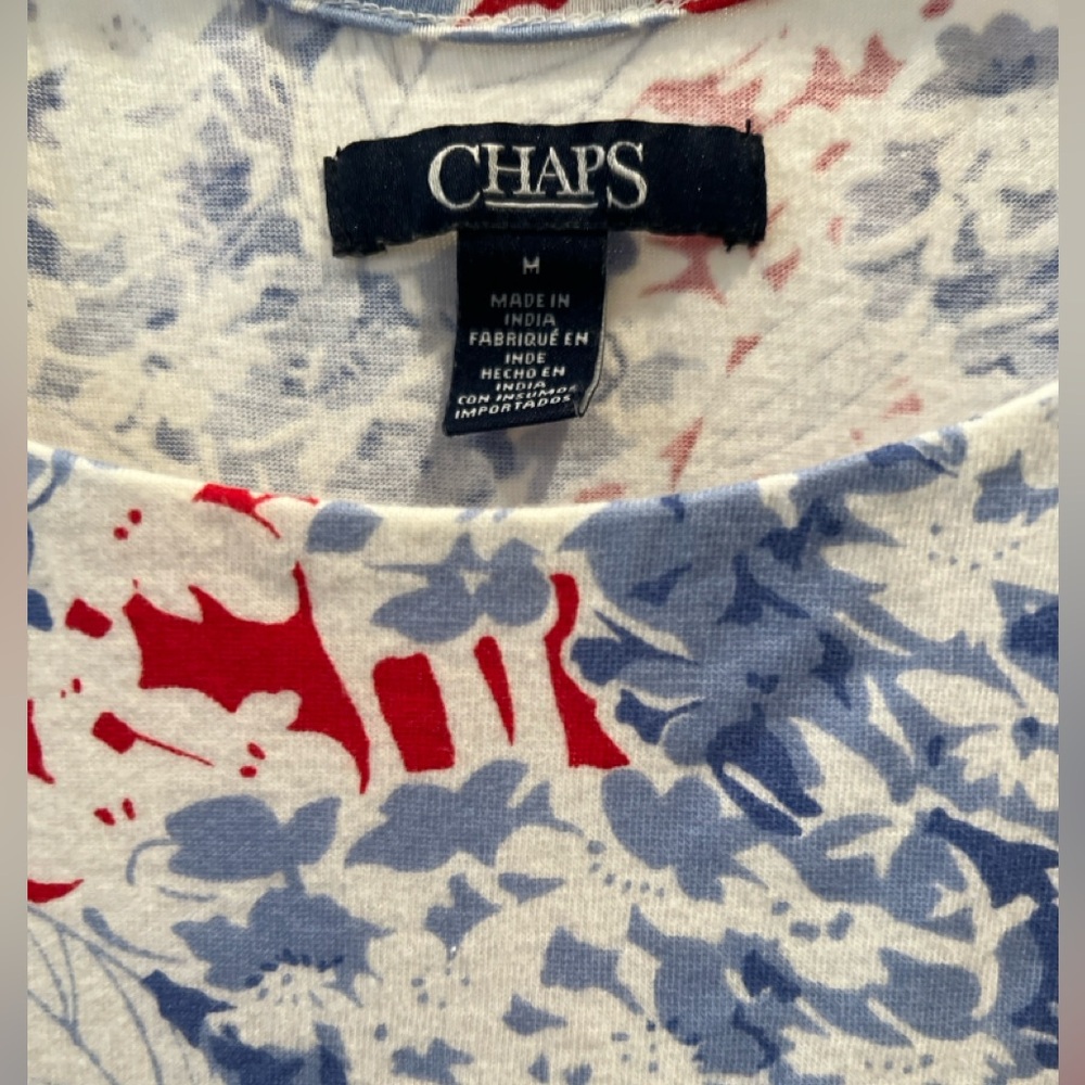 100% Cotton Sleeveless Red and Blue Patterned Summer Dress w/Side Pockets - Picture 3 of 6
